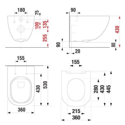 Pakabinamas WC MIO Rimless + tualeto sėdynė SoftClose MIO + nuleidimo mygtukas DUAL + potinkinis modulis + izoliacinė tarpinė