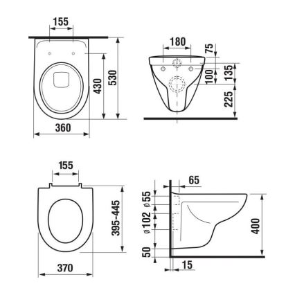 Pakabinamas WC LYRA + unitazo sėdynė SoftClose LYRA + DUAL nuleidimo mygtukas + potinkinis modulis + izoliacinė tarpinė