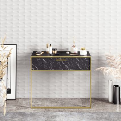 Pakabinamas konsolinis staliukas POLKA 76,8x90 cm auksinis/juodas