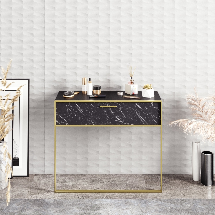 Pakabinamas konsolinis staliukas POLKA 76,8x90 cm auksinis/juodas