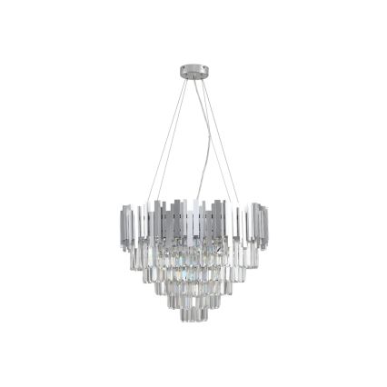 Pakabinamas krištolinis sietynas PLAZA ant laido, 9 x E14 (maks. 40 W), 230 V, skersmuo 60 cm, sidabrinės spalvos