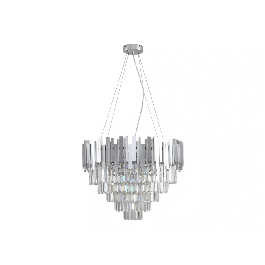 Pakabinamas krištolinis sietynas PLAZA ant laido, 9 x E14 (maks. 40 W), 230 V, skersmuo 60 cm, sidabrinės spalvos