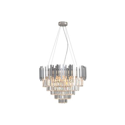 Pakabinamas krištolinis sietynas PLAZA ant laido, 9 x E14 (maks. 40 W), 230 V, skersmuo 60 cm, sidabrinės spalvos