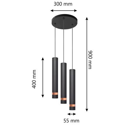 Pakabinamas LED Sietynas TUBA 3xGU10/4,8W/230V juodas/vario
