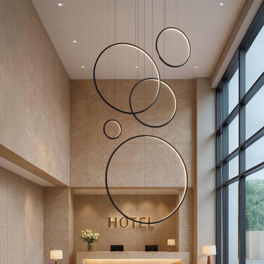 Pakabinamas LED šviestuvas ant troselio SATURNO LED/100W/230V, juodas