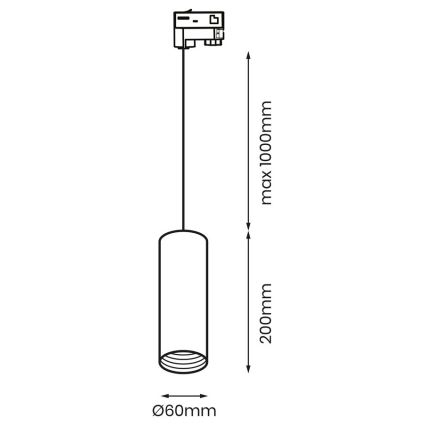 Pakabinamas sietynas 3 fazių bėgių sistemai PIPE 1xGU10/25W/230V juodas