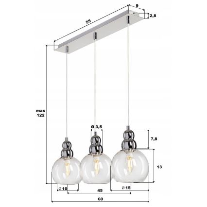 Pakabinamas sietynas AKSO 3xE14/40W/230V sidabras