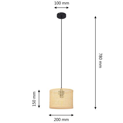 Pakabinamas sietynas ALBA 1xE27/15W/230V d. 20 cm rotango/juoda