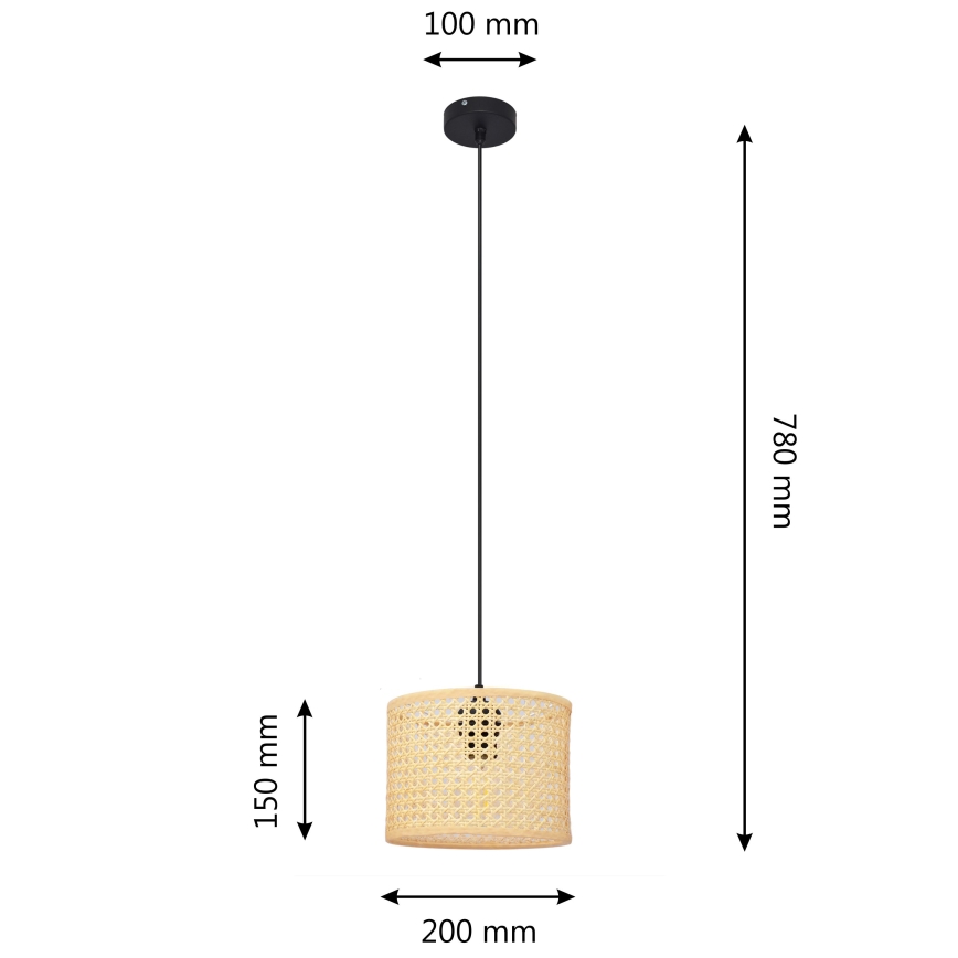 Pakabinamas sietynas ALBA 1xE27/15W/230V d. 20 cm rotango/juoda