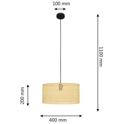 Pakabinamas sietynas ALBA 1xE27/15W/230V d. 40 cm rotango/juoda