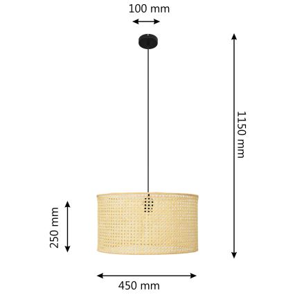 Pakabinamas sietynas ALBA 1xE27/15W/230V d. 45 cm rotango/juoda