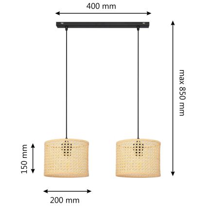 Pakabinamas sietynas ALBA 2xE27/15W/230V rotango/juoda
