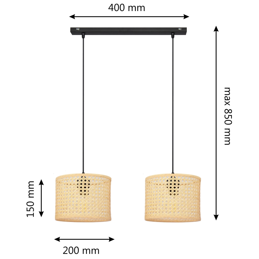 Pakabinamas sietynas ALBA 2xE27/15W/230V rotango/juoda