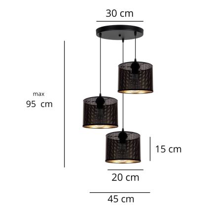 Pakabinamas sietynas ALDO 3xE27/60W/230V d. 45 cm juodas