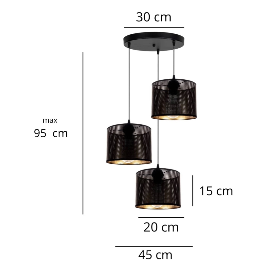 Pakabinamas sietynas ALDO 3xE27/60W/230V d. 45 cm juodas