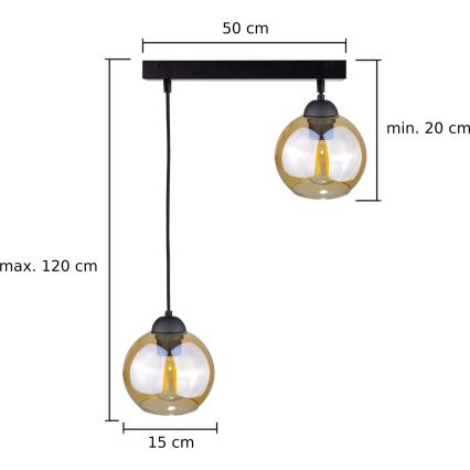 Pakabinamas sietynas AMBRE BLACK 2xE27/60W/230V