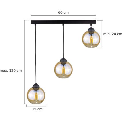 Pakabinamas sietynas AMBRE BLACK 3xE27/60W/230V juoda/dūminis ruda