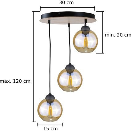 Pakabinamas sietynas AMBRE WOOD 3xE27/60W/230V d. 30 cm