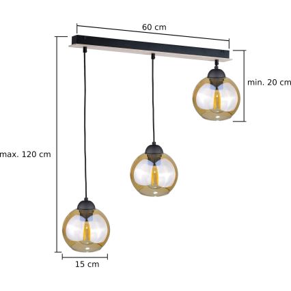 Pakabinamas sietynas AMBRE WOOD 3xE27/60W/230V