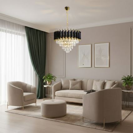 Pakabinamas sietynas ant grandinės CRISTAL 7xE14/10W/230V, juodas/auksinis