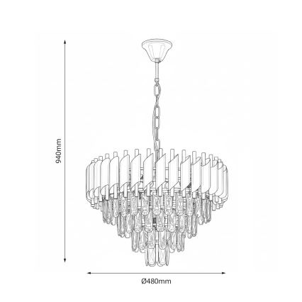Pakabinamas sietynas ant grandinės CRISTAL 7xE14/10W/230V, juodas/auksinis