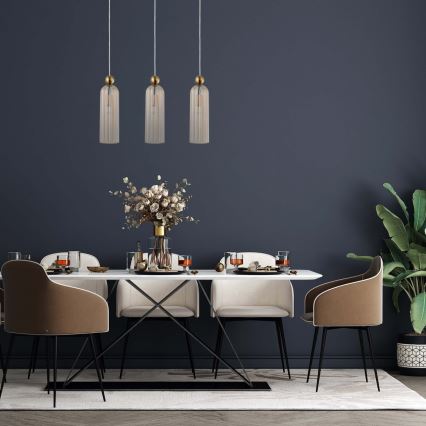 Pakabinamas sietynas ant laido PIEGA 3xE14/40W/230V žalvaris/dūminė smėlio spalva