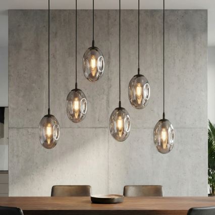 Pakabinamas sietynas ASTRAL 6xE14/10W/230V juoda/dūminis