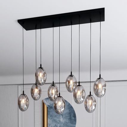 Pakabinamas sietynas ASTRAL 9xE14/10W/230V juoda/dūminis