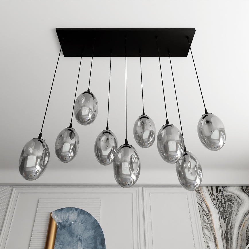 Pakabinamas sietynas ASTRAL 9xE14/10W/230V juoda/dūminis