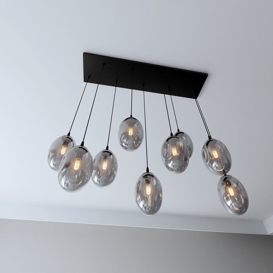 Pakabinamas sietynas ASTRAL 9xE14/10W/230V juoda/dūminis