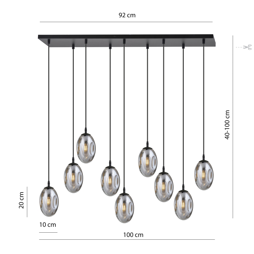 Pakabinamas sietynas ASTRAL 9xE14/10W/230V juoda/dūminis