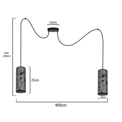 Pakabinamas sietynas AVALO 2xE27/60W/230V voras pilka/juoda