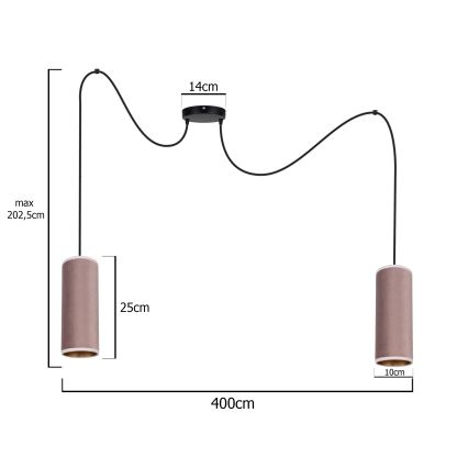Pakabinamas sietynas AVALO 2xE27/60W/230V voras rausva/varis