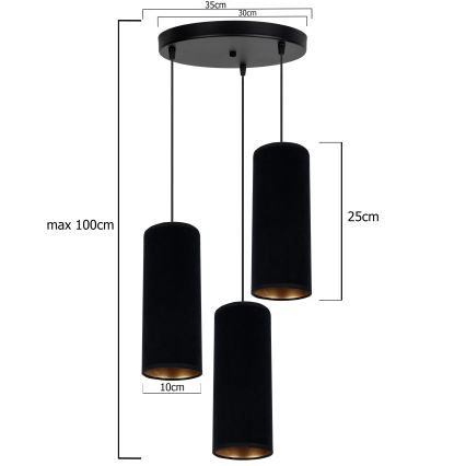 Pakabinamas sietynas AVALO 3xE27/60W/230V d. 35 cm juodas