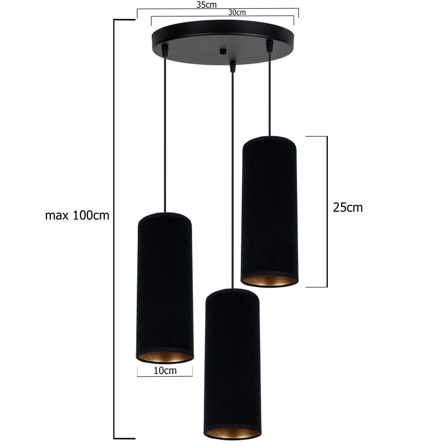 Pakabinamas sietynas AVALO 3xE27/60W/230V d. 35 cm juodas