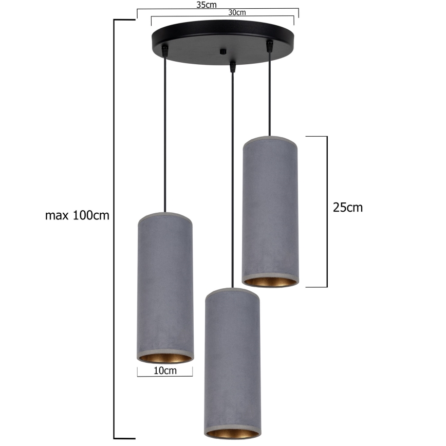 Pakabinamas sietynas AVALO 3xE27/60W/230V d. 35 cm pilkas
