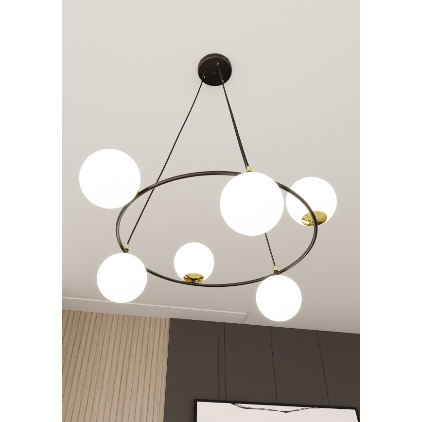 Pakabinamas sietynas AZURA 6xE14/10W/230V juoda/balta