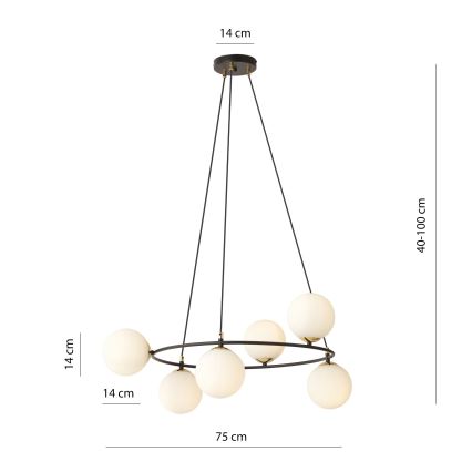 Pakabinamas sietynas AZURA 6xE14/10W/230V juoda/balta