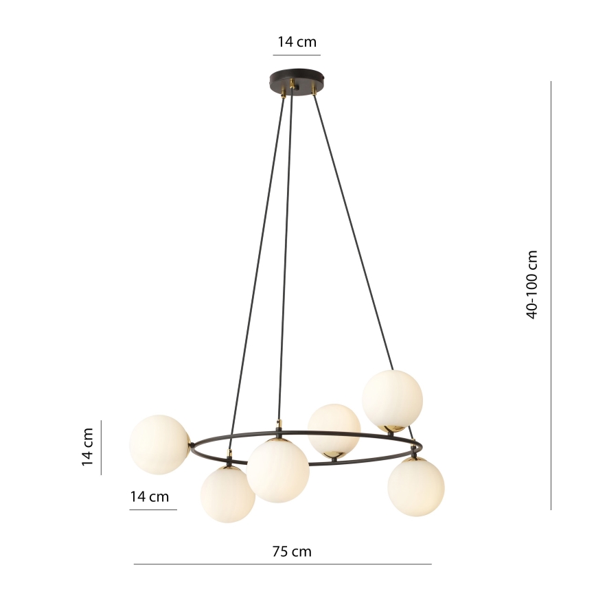 Pakabinamas sietynas AZURA 6xE14/10W/230V juoda/balta