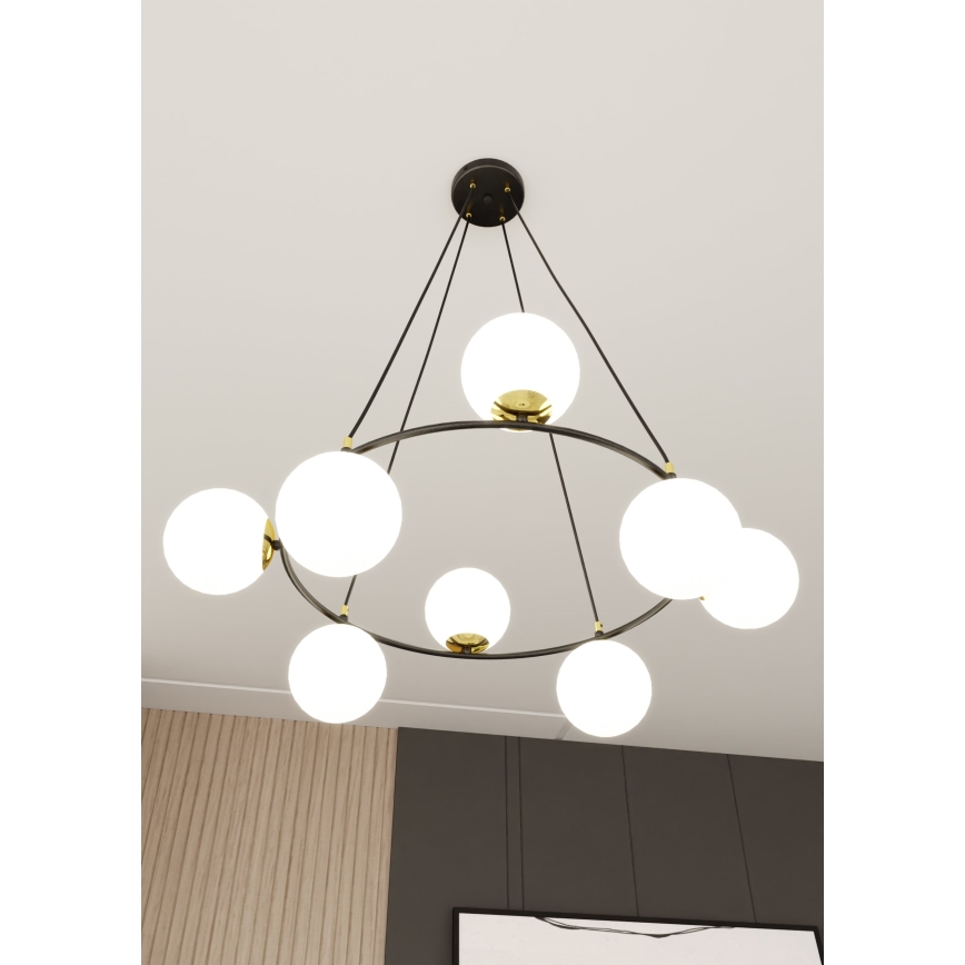 Pakabinamas sietynas AZURA 8xE14/10W/230V juoda/balta
