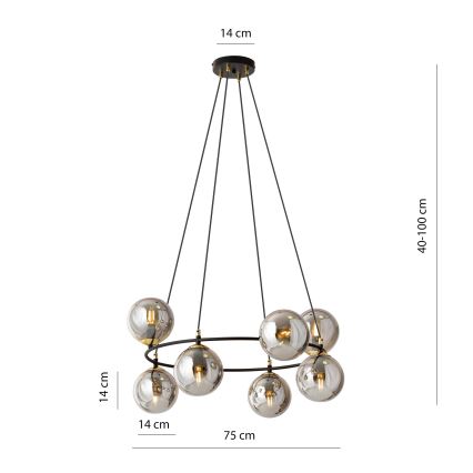 Pakabinamas sietynas AZURA 8xE14/10W/230V juoda/pilka