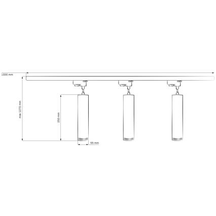 Pakabinamas sietynas bėgių sistemai PARYŽIUS 3xGU10/10W/230V + 1 m bėgis sistema balta