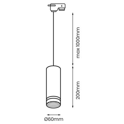 Pakabinamas sietynas bėgių sistemai PIPE 1xGU10/25W/230V juodas