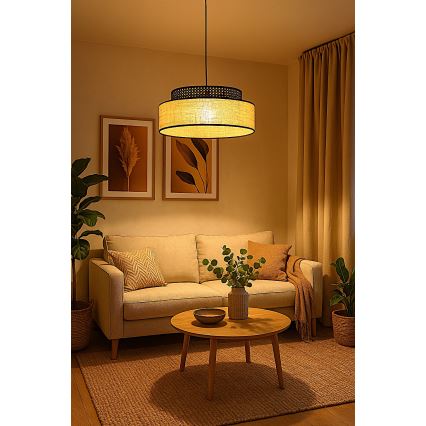 Pakabinamas sietynas BOHO 1xE27/60W/230V diametras 40 cm juoda/rotangas
