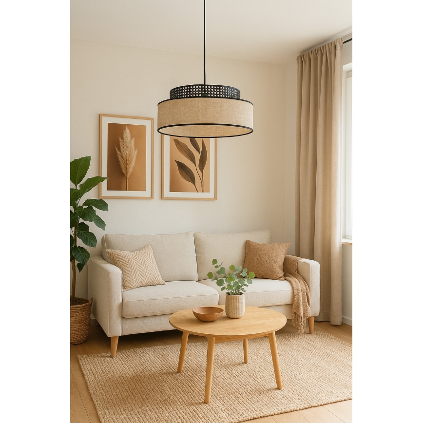 Pakabinamas sietynas BOHO 1xE27/60W/230V juoda/rotangas