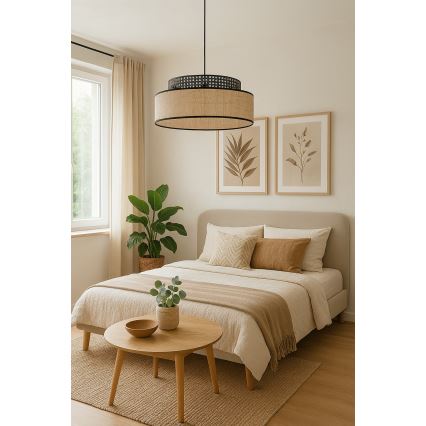 Pakabinamas sietynas BOHO 1xE27/60W/230V juoda/rotangas
