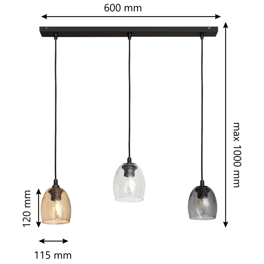 Pakabinamas sietynas BRILLANT 3xE27/15W/230V smėlio spalva/permatomas/pilkas