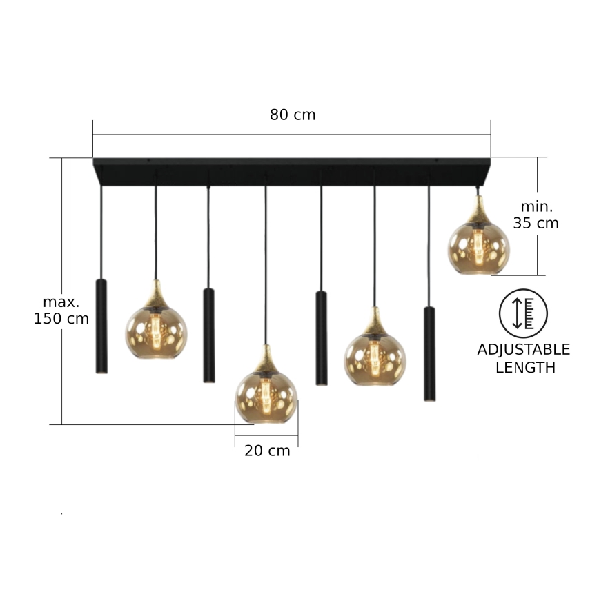 Pakabinamas sietynas CALYPSO 4xGU10/60W/230V + 4xE27/60W juoda/auksas