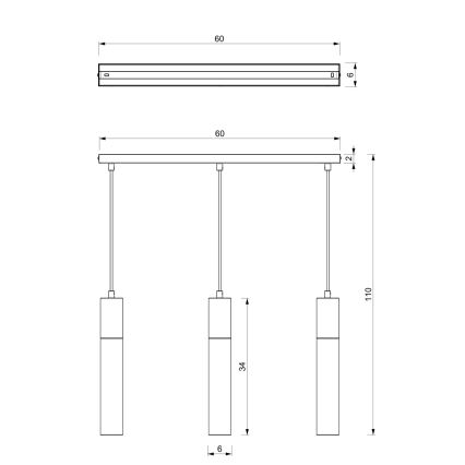 Pakabinamas sietynas CASSA 3xGU10/60W/230V juodas