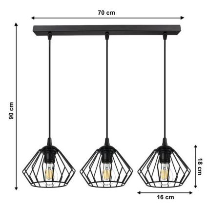 Pakabinamas sietynas CEED 3xE27/60W/230V juoda